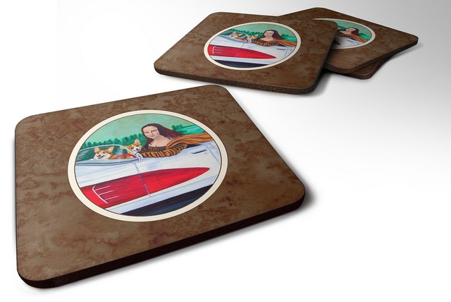 Picture of Carolines Treasures 7284FC Mona Lisa with Corgi Foam Coaster, Set of 4
