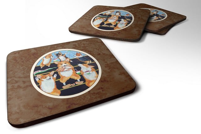 Picture of Carolines Treasures 7286FC Go Team Corgi Pembroke Foam Coaster, Set of 4