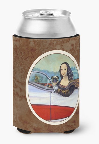 Picture of Carolines Treasures 7043CC Fawn Pug & Mona Lisa Can or Bottle Hugger