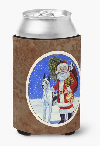 Picture of Carolines Treasures 7083CC Harlequin Great Dane with Santa Claus Can or Bottle Hugger