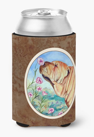 Picture of Carolines Treasures 7105CC Shar Pei Smell the flowers Can or Bottle Hugger
