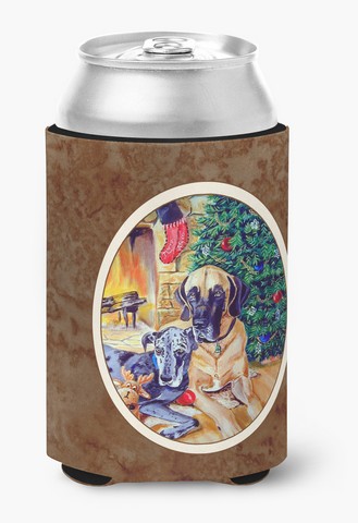 Picture of Carolines Treasures 7111CC Fawn & Blue Great Dane waiting on Christmas Can or Bottle Hugger