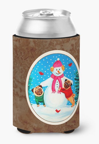 Picture of Carolines Treasures 7115CC Snowman with Pug Winter Snowman Can or Bottle Hugger