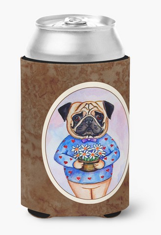 Picture of Carolines Treasures 7132CC Pug Valentines Hearts Can or Bottle Hugger