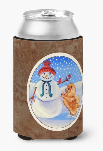 Picture of Carolines Treasures 7151CC Snowman with Pomeranian Winter Snowman Can or Bottle Hugger