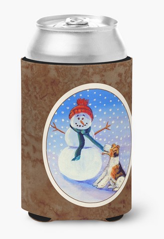 Picture of Carolines Treasures 7156CC Snowman with Fox Terrier Can or Bottle Hugger