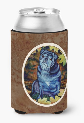 Picture of Carolines Treasures 7159CC Old Black Pug in Fall Leaves Can or Bottle Hugger