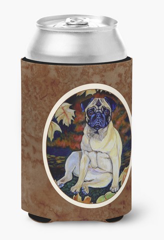Picture of Carolines Treasures 7160CC Fawn Pug in Fall Leaves Can or Bottle Hugger