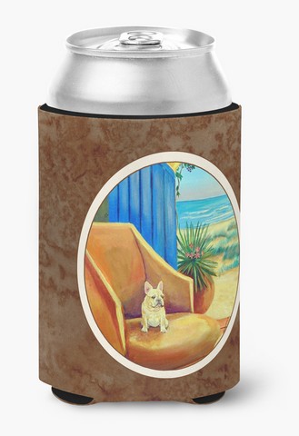 Picture of Carolines Treasures 7181CC French Bulldog at the Beach cottage Can or Bottle Hugger