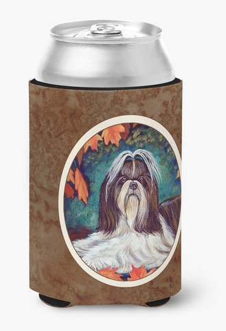 Picture of Carolines Treasures 7182CC Autumn Leaves Shih Tzu Can or Bottle Hugger