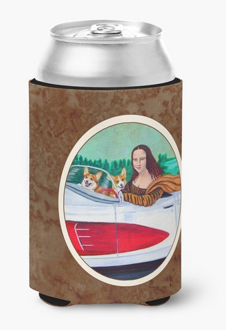 Picture of Carolines Treasures 7284CC Mona Lisa with Corgi Can or Bottle Hugger