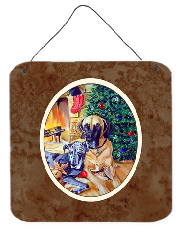 Fawn & Blue Great Dane waiting on Christmas Wall or Door Hanging Prints