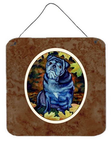 Old Black Pug in Fall Leaves Wall or Door Hanging Prints