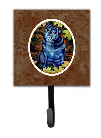 Old Black Pug in Fall Leaves Leash or Key Holder