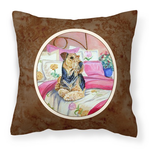 Airedale Waiting on Mom Fabric Decorative Pillow