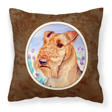 Airedale Terrier in Flowers Fabric Decorative Pillow