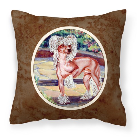 Picture of Carolines Treasures 7021PW1414 Chinese Crested on the Patio Fabric Decorative Pillow