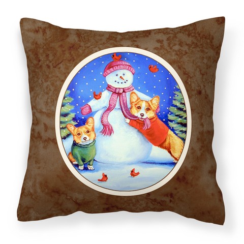 Picture of Carolines Treasures 7048PW1414 Snowman with Corgi Fabric Decorative Pillow