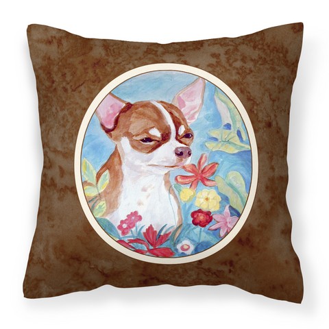 Chihuahua in Flowers Fabric Decorative Pillow