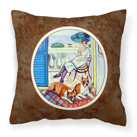 Lady with Her Boxer Fabric Decorative Pillow