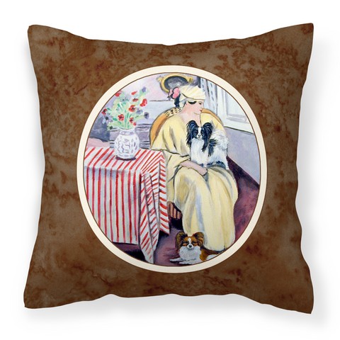 Lady with Her Papillon Fabric Decorative Pillow