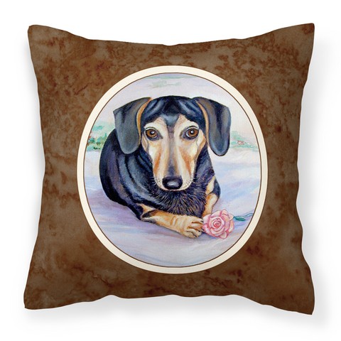 7076PW1414 Black & Cream Dachshund Fabric Decorative Pillow