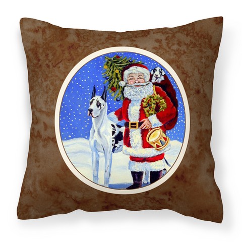 Picture of Carolines Treasures 7083PW1414 Harlequin Great Dane with Santa Claus Fabric Decorative Pillow