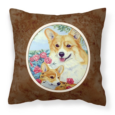 Corgi Momma Loves Roses Fabric Decorative Pillow