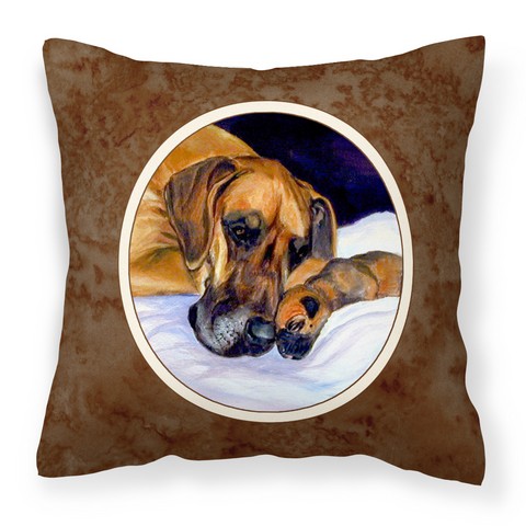 Natural Eared Fawn Great Dane Momma & Puppy Fabric Decorative Pillow