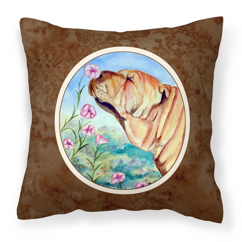 Shar Pei Smell the Flowers Fabric Decorative Pillow