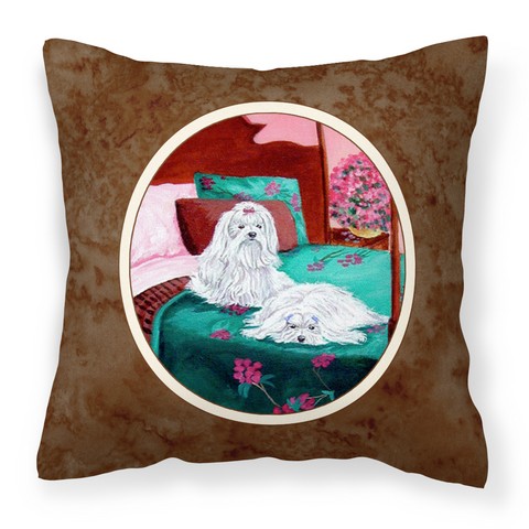 Maltese & Puppy Waiting on You Fabric Decorative Pillow