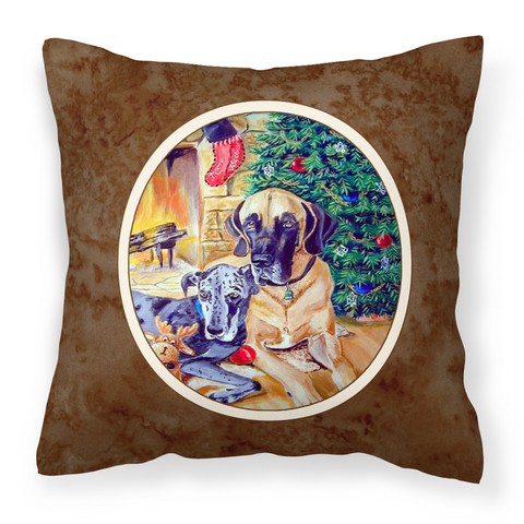 Fawn & Blue Great Dane waiting on Christmas Fabric Decorative Pillow
