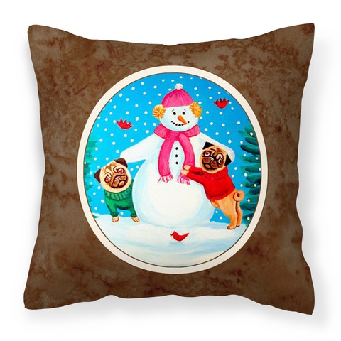 Picture of Carolines Treasures 7115PW1414 Snowman with Pug Winter Snowman Fabric Decorative Pillow