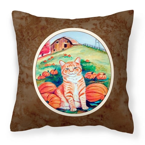 Tabby Cat in Pumpins Fabric Decorative Pillow