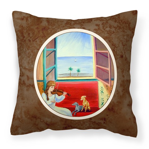 Italian Greyhounds & Violinist Fabric Decorative Pillow