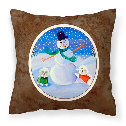 Picture of Carolines Treasures 7145PW1414 Snowman Bichon Frise Fabric Decorative Pillow