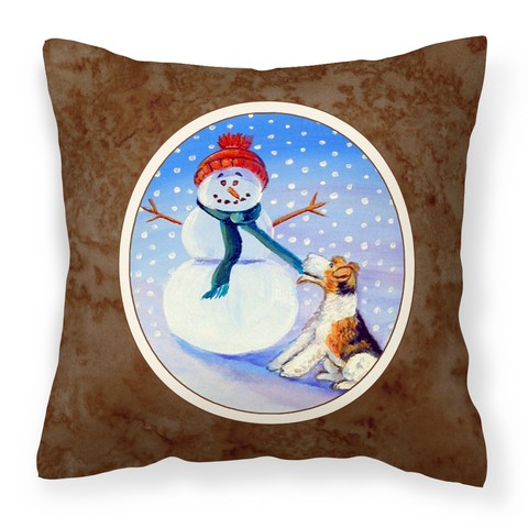 Picture of Carolines Treasures 7156PW1414 Snowman with Fox Terrier Fabric Decorative Pillow