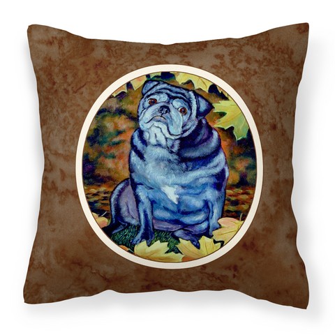 Picture of Carolines Treasures 7159PW1414 Old Black Pug in Fall Leaves Fabric Decorative Pillow