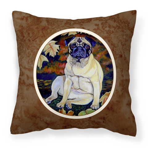 Fawn Pug in Fall Leaves Fabric Decorative Pillow