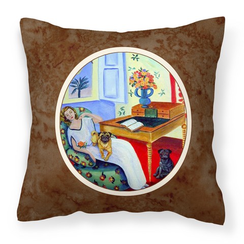 Lady with Her Pug Fabric Decorative Pillow - 14 x 3 x 14 in.