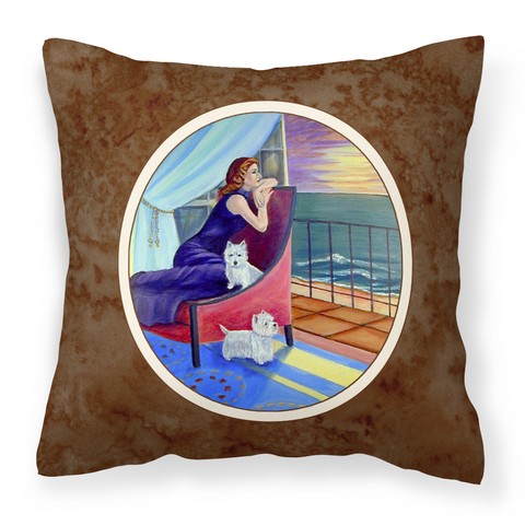 Lady with Her Westie Fabric Decorative Pillow