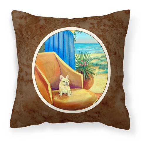 French Bulldog at the Beach Cottage Fabric Decorative Pillow