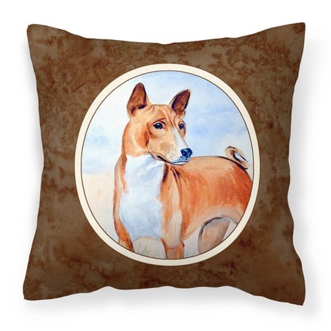 7223PW1414 Red & White Basenji Fabric Decorative Pillow