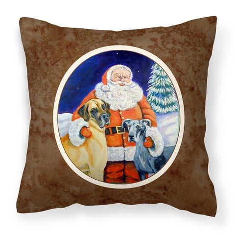 Santa Claus with Great Dane Fabric Decorative Pillow