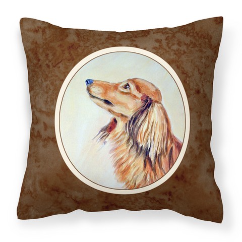 Long Haired Red Dachshund Fabric Decorative Pillow