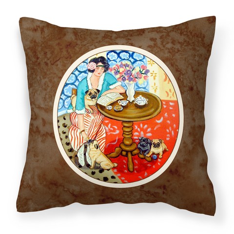 Lady with Her Pug Fabric Decorative Pillow 14 x 3 x 14 in.
