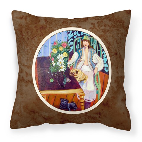 Lady with Her Pug Fabric Decorative Pillow 14 x 3 x 14 in.