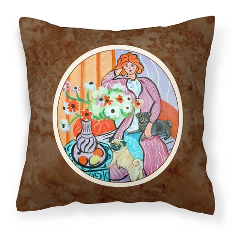 Lady with Her Pug Fabric Decorative Pillow 14 x 3 x 14 in.