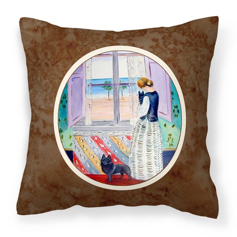 Lady with Her Schipperke Fabric Decorative Pillow 14 x 3 x 14 in.