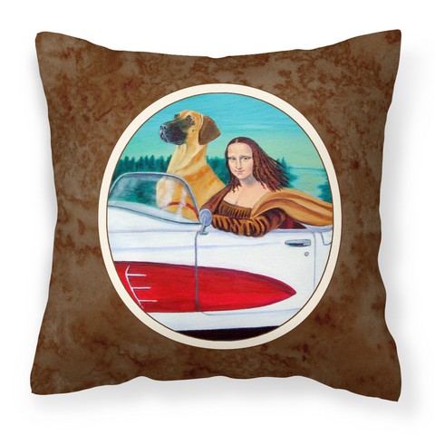 Great Dane with Mona Lisa Fabric Decorative Pillow